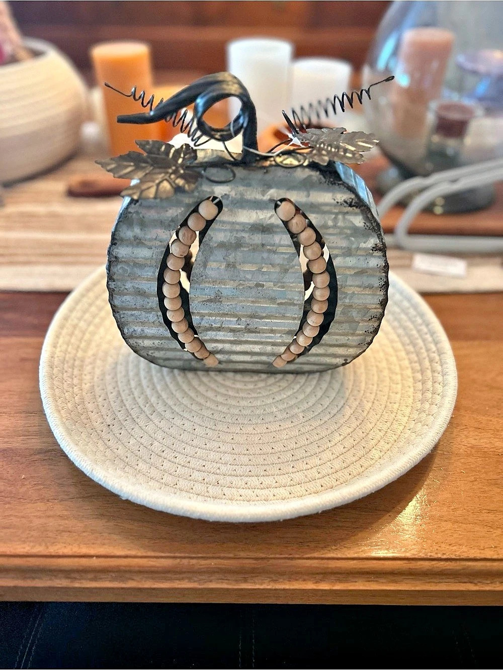 Pumpkin. Metal with bead detail.